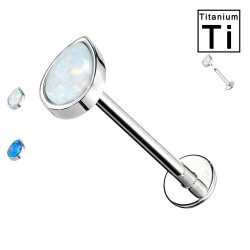 Piercing al labret in titanio con opale a forma di goccia e filettatura interna Piercing al labret in titanio con opale a forma di goccia e filettatura interna