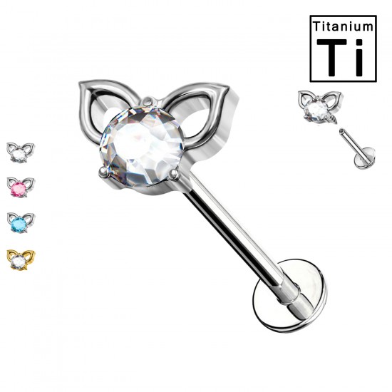 Piercing Labret in Titanio con Orecchie di gatto con cristalli