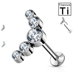 Piercing Labret in Titanio con Quattro Sfere Cristalline  e con Filettatura Interna