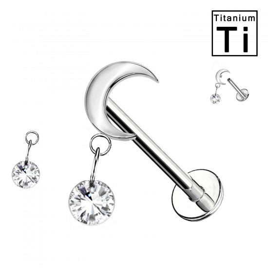 Piercing Labret in Titanio con Cristallo a Forma di Luna e con Filettatura Interna Piercing Labret in Titanio con Cristallo a Forma di Luna e con Filettatura Interna