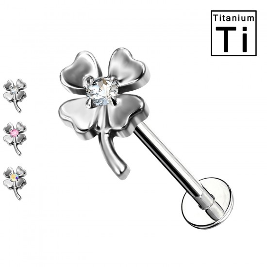Piercing Labret in Titanio con Quadrifoglio Piercing Labret in Titanio con Quadrifoglio
