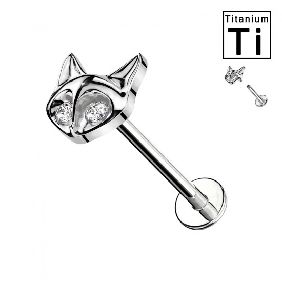 Piercing Labret in Titanio con Spilla a Forma di Volpe e con Filettatura Interna