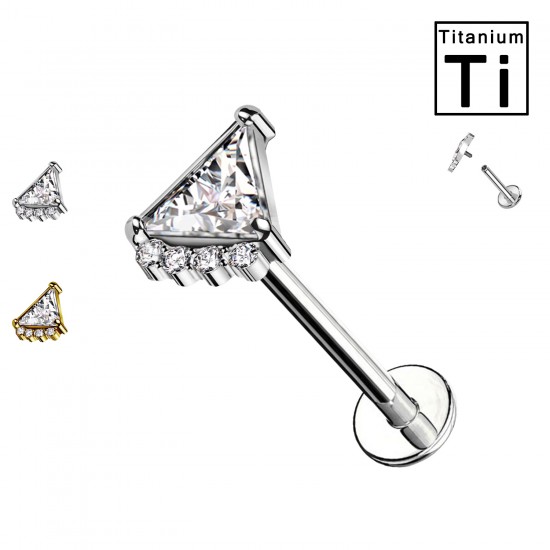 Labret-Piercing aus Titan mit dreieckigem Kristall und kleinen Kristallen sowie mit Innengewinde