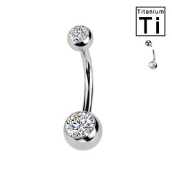 Piercing Ombelico con doppi Cristalli in Titanio-Interna Piercing Ombelico con doppi Cristalli in Titanio-Interna