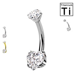 Piercing Banana Ombelico in Titanio con Cristallo a Forma di Cuore e con Filettatura Interna 
