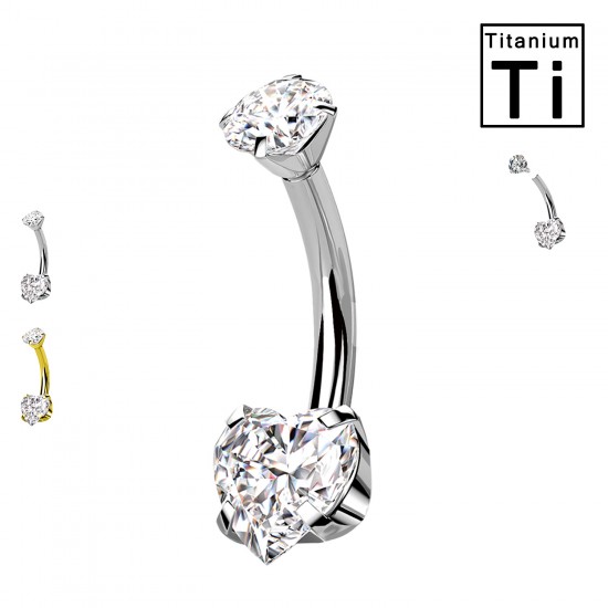 Piercing Banana Ombelico in Titanio con Cristallo a Forma di Cuore e con Filettatura Interna