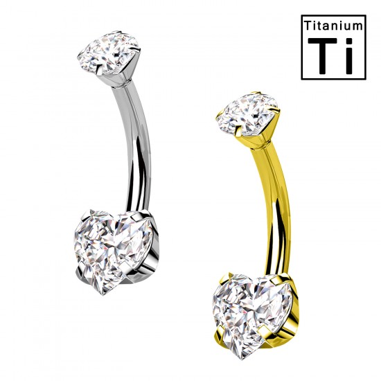 Piercing Banana Ombelico in Titanio con Cristallo a Forma di Cuore e con Filettatura Interna