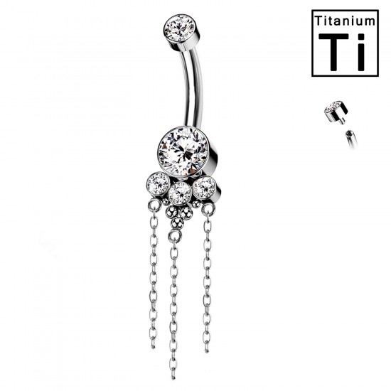 Piercing Banana Ombelico in Titanio  con Cristalli e Nappa e con Filettatura Interna