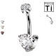 PWD-030 Piercing Banana Ombelico in Titanio con cristallo a forma di triangolo e con Filettatura Interna