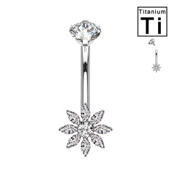 PWD-031 Piercing Banana Ombelico in Titanio con Fiore di Cristalli 