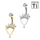 PWD-032 Piercing Banana Ombelico in Titanio con Cristalli e Catena Pendente