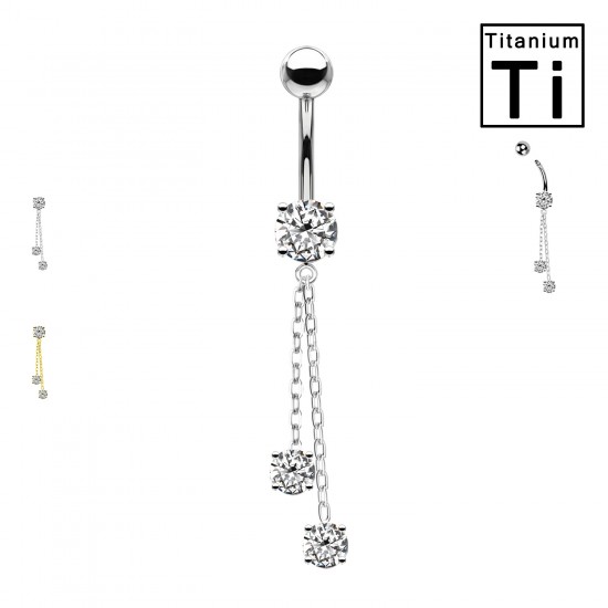 PWD-039 Piercing de ombligo de titanio con forma de plátano, cristales y cadena