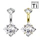 PWD-041 Piercing para ombligo en forma de banana de titanio con cristal tallado cuadrado