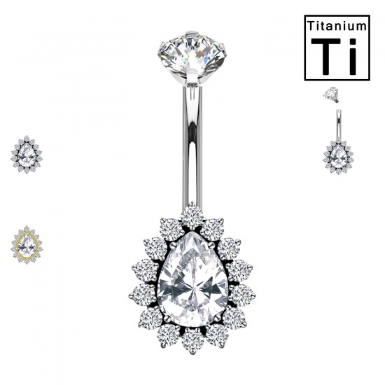 PWD-042 Piercing de ombligo de titanio con forma de plátano y cristales