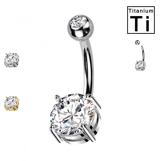 PWD-045 Piercing Ombelico con doppi Cristalli in Titanio