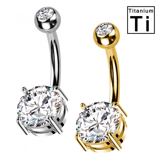 PWD-045 Piercing Ombelico con doppi Cristalli in Titanio