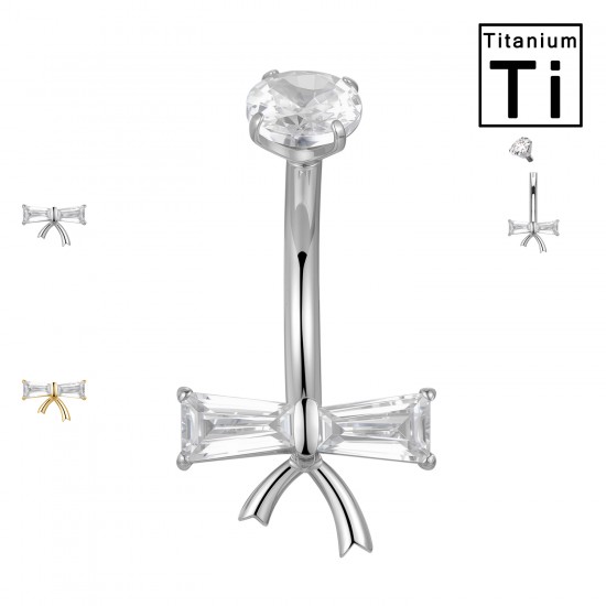 PWD-040 Piercing de ombligo de titanio con forma de banana, cristales y estrella