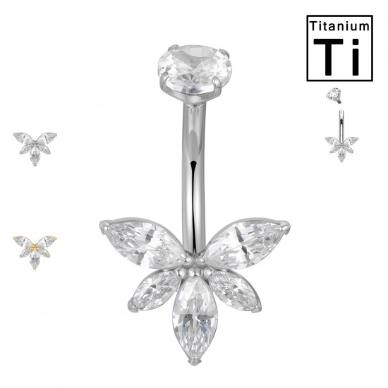 PWD-040 Piercing de ombligo de titanio con forma de banana, cristales y estrella