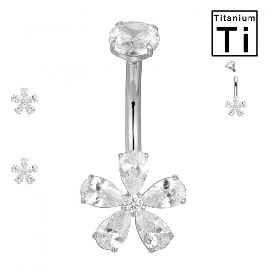 PWD-040 Piercing de ombligo de titanio con forma de banana, cristales y estrella