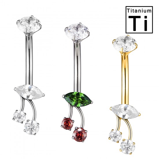 PWD-050 Piercing Banana Ombelico in Titanio con Cristallo Ciliegia con Cristalli Colorati