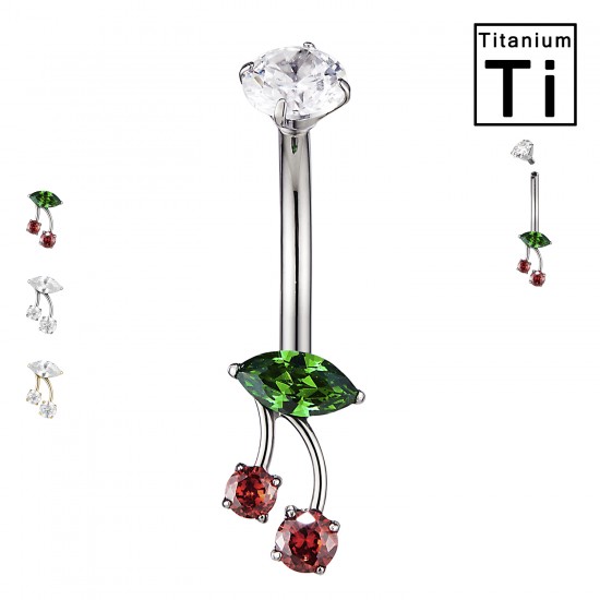 PWD-050 Piercing Banana Ombelico in Titanio con Cristallo Ciliegia con Cristalli Colorati