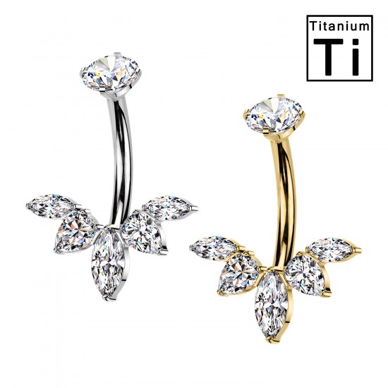 PWD-052 Piercing Banana Ombelico in Titanio con Cristallo Foglia d'Acero