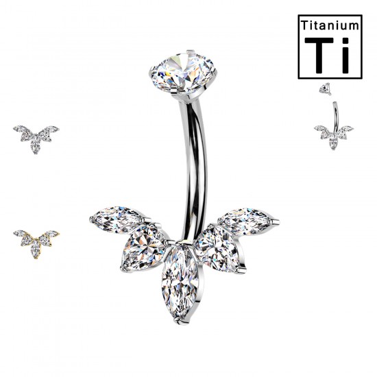 PWD-052 Piercing Banana Ombelico in Titanio con Cristallo Foglia d'Acero