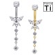 PWD-054 Piercing de ombligo tipo banana con mariposa de titanio y cristales
