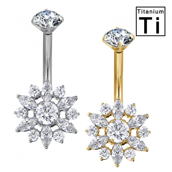 PWD-055 Piercing Banana Ombelico in Titanio con Cristalli