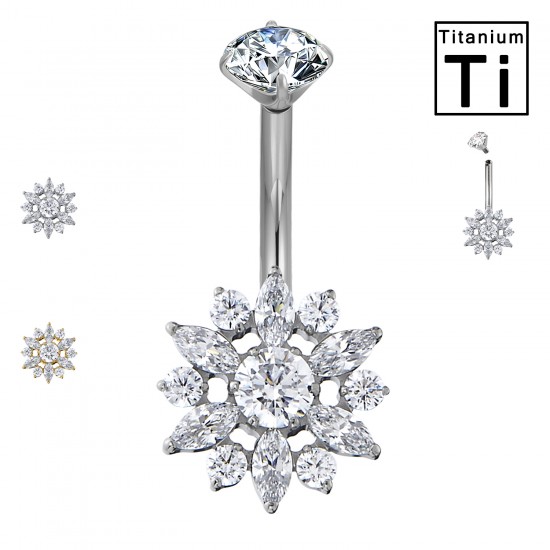 PWD-055 Piercing Banana Ombelico in Titanio con Cristalli