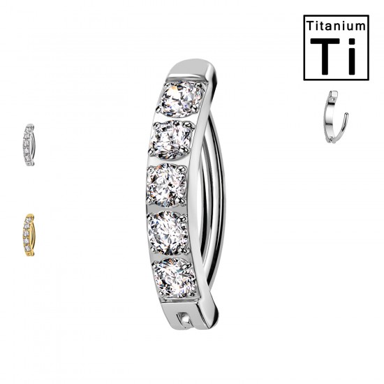 PWD-065 Piercing Banana Ombelico a Cerchio con Cristalli in Titanio