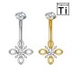 PWD-080 Titanium Flower Banana Navel Piercing with Crystals