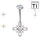PWD-080 Titanium Flower Banana Navel Piercing with Crystals