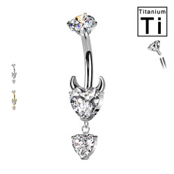 Piercing Ombelico in Titanio con Cuore Diavolo e Cristalli Pendenti Piercing Ombelico in Titanio con Cuore Diavolo e Cristalli Pendenti