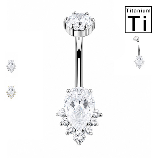 Piercing au nombril avec cristal en forme de goutte et zircons