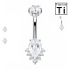 Piercing au nombril avec cristal en forme de goutte et zircons