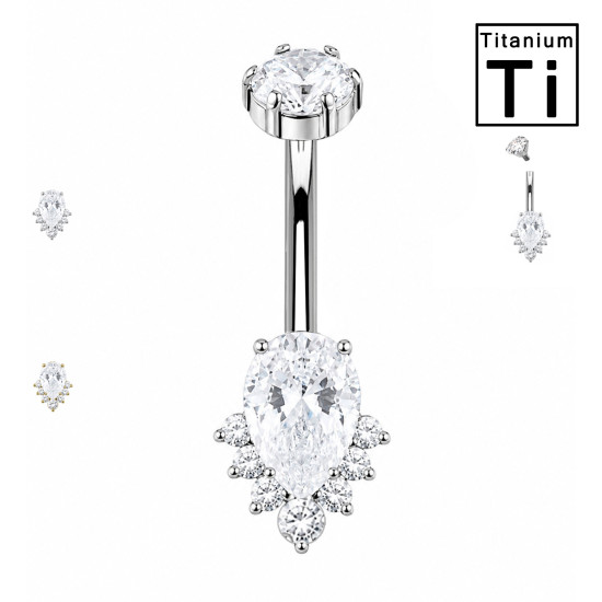 Piercing Ombelico con Cristallo a Goccia e Zirconi