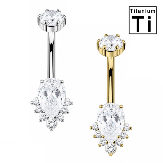 Piercing Ombelico con Cristallo a Goccia e Zirconi