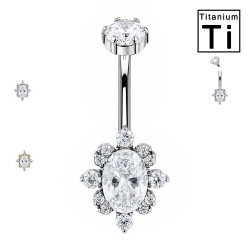 Piercing Ombelico con Cristallo Ovale e Zirconi