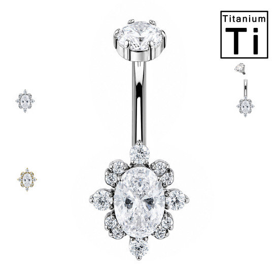 Piercing Ombelico con Cristallo Ovale e Zirconi