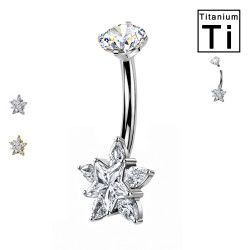 Piercing Ombelico in Titanio con Stella su Fiore di Cristalli Piercing Ombelico in Titanio con Stella su Fiore di Cristalli