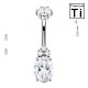 Piercing Ombelico in Titanio con Cristallo Ovale e Trio di Zirconi