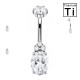 Piercing Ombelico in Titanio con Cristallo Ovale e Trio di Zirconi