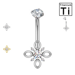 Piercing Banana Ombelico Fiore in Titanio con Cristalli Piercing Banana Ombelico Fiore in Titanio con Cristalli