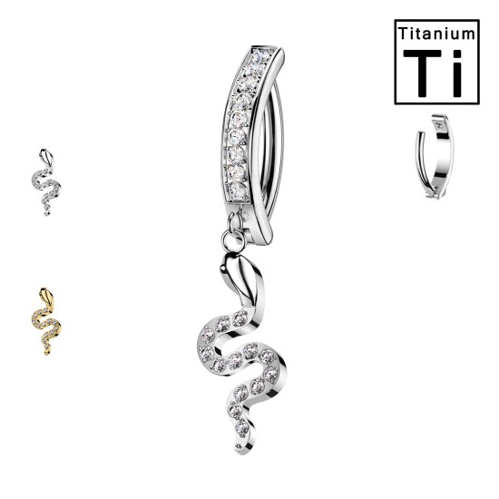 Piercing Banana Ombelico in Titanio con Serpente Pendente