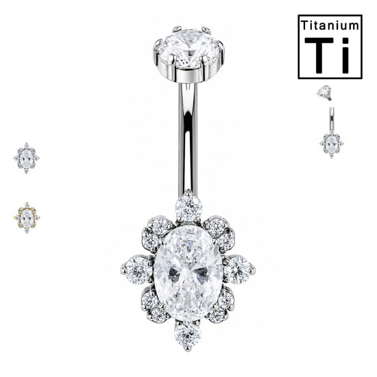 Piercing du nombril avec cristal ovale et zirconie cubique
