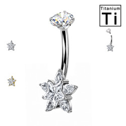 Piercing Ombelico in Titanio con Stella su Fiore di Cristalli