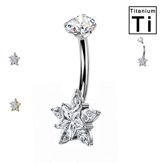 Piercing Ombelico in Titanio con Stella su Fiore di Cristalli