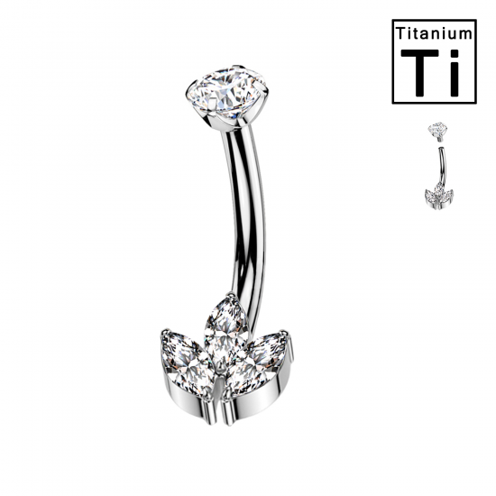 PWM-005 Piercing Ceja Banana con Tres Cristales y Rosca Interna de Titanio