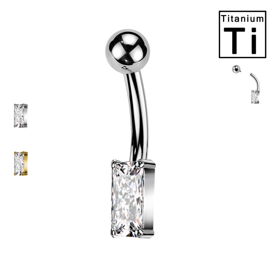 Piercing de sourcil en titane avec cristal rectangulaire